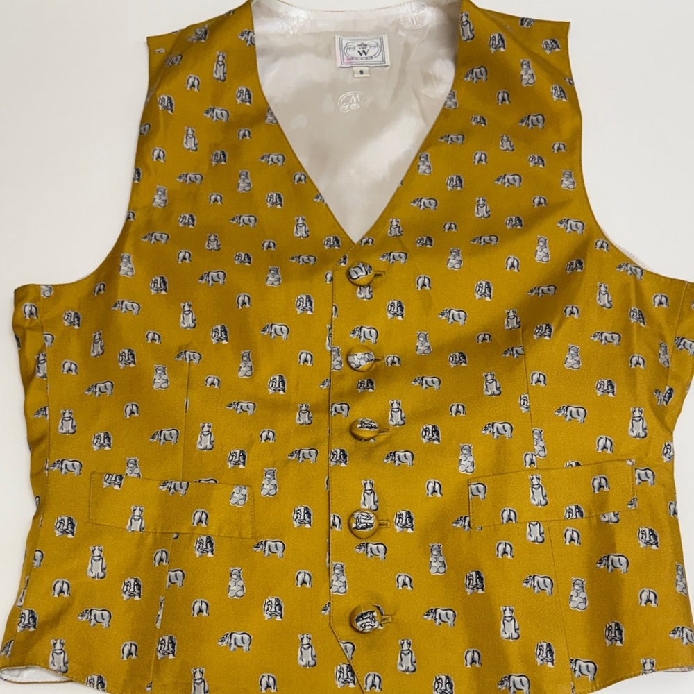 Wathne Silk Mustard Yellow Patterned Vest